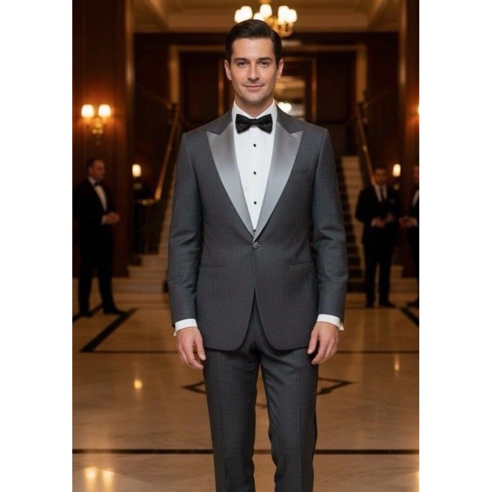 Raffinati ROBERT WAGNER Tuxedo Men Satin Lapel Formal Tuxedo Suit 40R 33-35x30